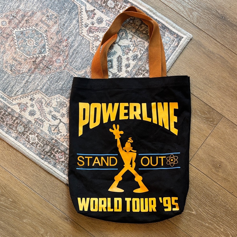 RARE Disney Goofy Movie Loungefly Black Powerline Tote Bag with Orange Handles